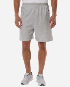Champion 8187 Unisex Cotton Gym Shorts – Oxford Grey Heather (on model)