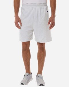 Champion 8187 Unisex Cotton Gym Shorts – Silver Grey (on model)