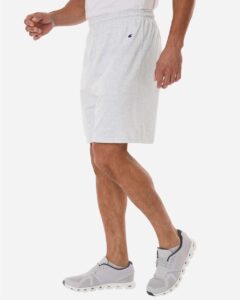 Champion 8187 Unisex Cotton Gym Shorts – Silver Grey (on model side)