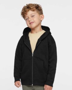 Rabbit Skins 3346 Toddler Full-Zip Fleece Hoodie Sweatshirt – Black (on model)