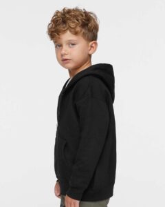 Rabbit Skins 3346 Toddler Full-Zip Fleece Hoodie Sweatshirt – Black (on model side)