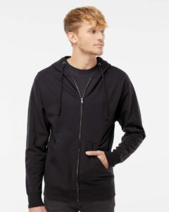 Independent Trading Co. SS4500Z Unisex Midweight Full-Zip Hooded Sweatshirt – Black (on model)