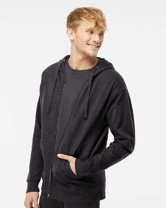 Independent Trading Co. SS4500Z Unisex Midweight Full-Zip Hooded Sweatshirt – Charcoal Heather (on model side)