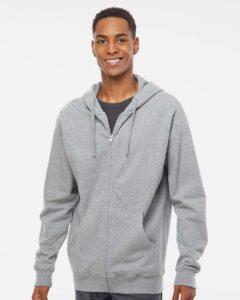 Independent Trading Co. SS4500Z Unisex Midweight Full-Zip Hooded Sweatshirt – Grey Heather (on model)
