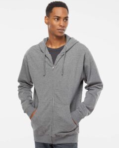 Independent Trading Co. SS4500Z Unisex Midweight Full-Zip Hooded Sweatshirt – Gunmetal Heather (on model)