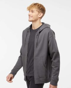 Independent Trading Co. SS4500Z Unisex Midweight Full-Zip Hooded Sweatshirt – Charcoal (on model side)
