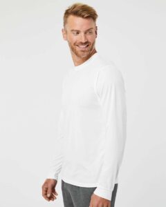 Augusta Sportswear 788 Unisex Nexgen Performance Long Sleeve T-Shirt – White (on model side)