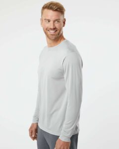 Augusta Sportswear 788 Unisex Nexgen Performance Long Sleeve T-Shirt – Silver (on model side)