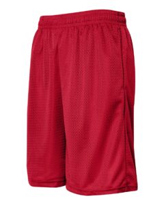Badger 7219 Men’s Pro Mesh 9″ Shorts with Pockets – Red (side)