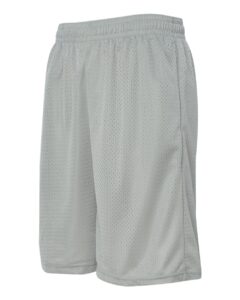 Badger 7219 Men’s Pro Mesh 9″ Shorts with Pockets – Silver (side)