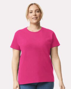 Gildan 2000L Women’s Ultra Cotton® T-Shirt – Heliconia (on model)