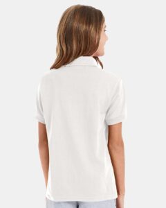 Hanes 054Y Youth EcoSmart® Jersey Polo – White (on model back)