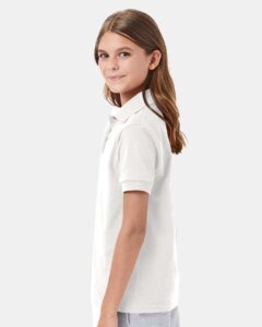 Hanes 054Y Youth EcoSmart® Jersey Polo – White (on model side)