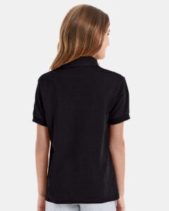 Hanes 054Y Youth EcoSmart® Jersey Polo – Black (on model back)