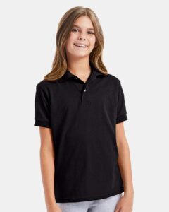 Hanes 054Y Youth EcoSmart® Jersey Polo – Black (on model)