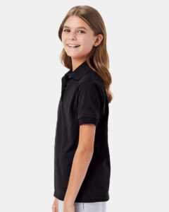 Hanes 054Y Youth EcoSmart® Jersey Polo – Black (on model side)
