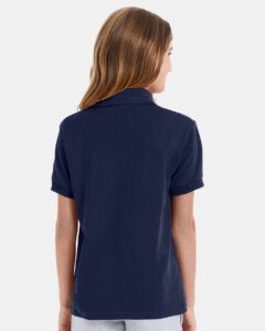 Hanes 054Y Youth EcoSmart® Jersey Polo – Navy (on model back)