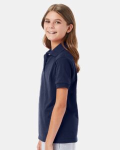 Hanes 054Y Youth EcoSmart® Jersey Polo – Navy (on model side)