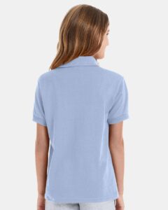 Hanes 054Y Youth EcoSmart® Jersey Polo – Light Blue (on model back)