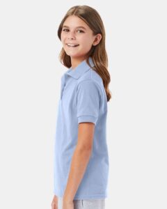 Hanes 054Y Youth EcoSmart® Jersey Polo – Light Blue (on model side)