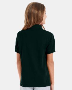 Hanes 054Y Youth EcoSmart® Jersey Polo – Deep Forest (on model back)