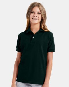 Hanes 054Y Youth EcoSmart® Jersey Polo – Deep Forest (on model)
