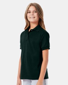 Hanes 054Y Youth EcoSmart® Jersey Polo – Deep Forest (on model side)
