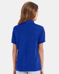 Hanes 054Y Youth EcoSmart® Jersey Polo – Deep Royal (on model back)