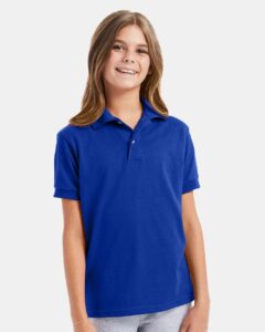 Hanes 054Y Youth EcoSmart® Jersey Polo – Deep Royal (on model)