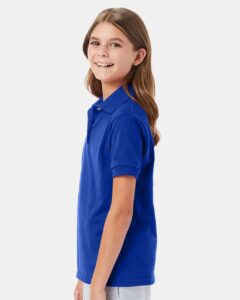 Hanes 054Y Youth EcoSmart® Jersey Polo – Deep Royal (on model side)