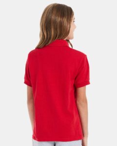 Hanes 054Y Youth EcoSmart® Jersey Polo – Deep Red (on model back)