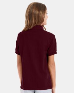 Hanes 054Y Youth EcoSmart® Jersey Polo – Maroon (on model back)