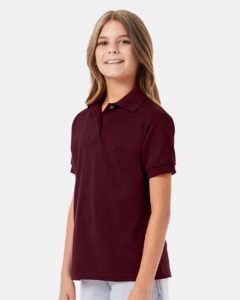 Hanes 054Y Youth EcoSmart® Jersey Polo – Maroon (on model side)