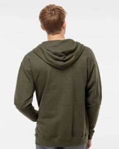 Independent Trading Co. SS4500Z Unisex Midweight Full-Zip Hooded Sweatshirt – Army Heather (on model back)