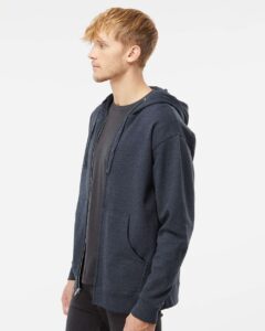 Independent Trading Co. SS4500Z Unisex Midweight Full-Zip Hooded Sweatshirt – Classic Navy Heather (on model side)