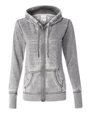 J. America 8913 Women’s Zen Fleece Full-Zip Hooded Sweatshirt – Cement