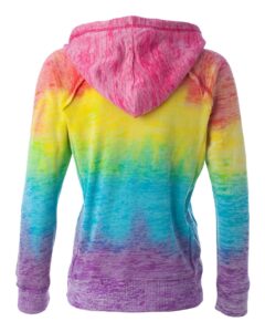 MV Sport W1162 Women’s Courtney Burnout V-Notch Hooded Sweatshirt – Rainbow Stripe (back)
