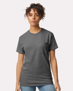 Gildan 2300 Unisex Ultra Cotton® Pocket T-Shirt – Charcoal (on model)