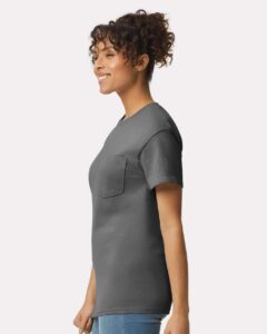 Gildan 2300 Unisex Ultra Cotton® Pocket T-Shirt – Charcoal (on model side)