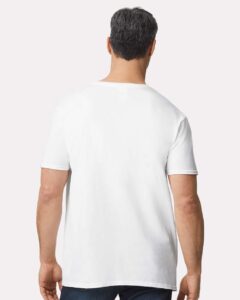 Gildan 64V00 Unisex Softstyle® V-Neck T-Shirt – White (on model back)