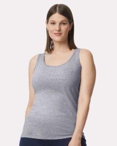 Gildan 64200L Women’s Softstyle® Tank Top – Sport Grey (on model)