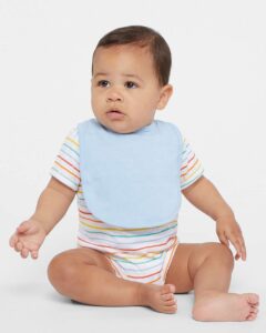 Rabbit Skins 1005 Infant Premium Jersey Bib – Light Blue (on model)