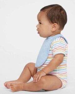 Rabbit Skins 1005 Infant Premium Jersey Bib – Light Blue (on model side)