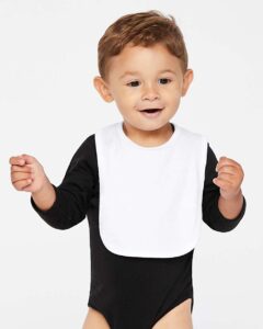 Rabbit Skins 1005 Infant Premium Jersey Bib – White (on model)