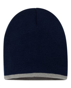 Sportsman SP09 8″ Bottom-Striped Beanie – Navy/ Grey