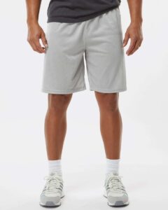 C2 Sport 5109 Men’s Mesh 9″ Shorts – Silver (on model)