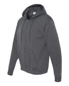 Champion S800 Unisex Powerblend® Full-Zip Hooded Sweatshirt – Charcoal Heather (side)