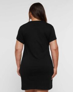 LAT 3522 Women’s Fine Jersey V-Neck Coverup – Black (on model back)