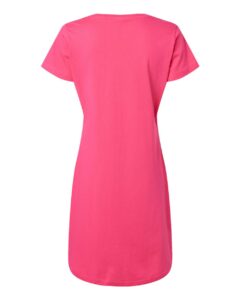 LAT 3522 Women’s Fine Jersey V-Neck Coverup – Hot Pink (back)