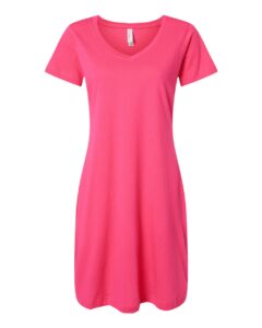 LAT 3522 Women’s Fine Jersey V-Neck Coverup – Hot Pink